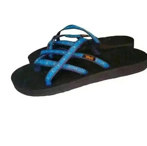 Teva Multi Strap Padded Sole Slip on Sandals Black and Blue. Size 10. Previously
